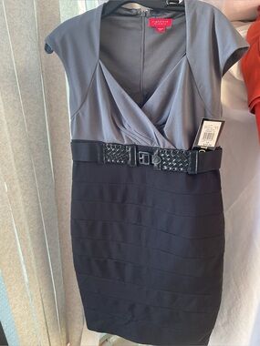 Signature by Sangaria Two-Tone Sheath Dress with Belt